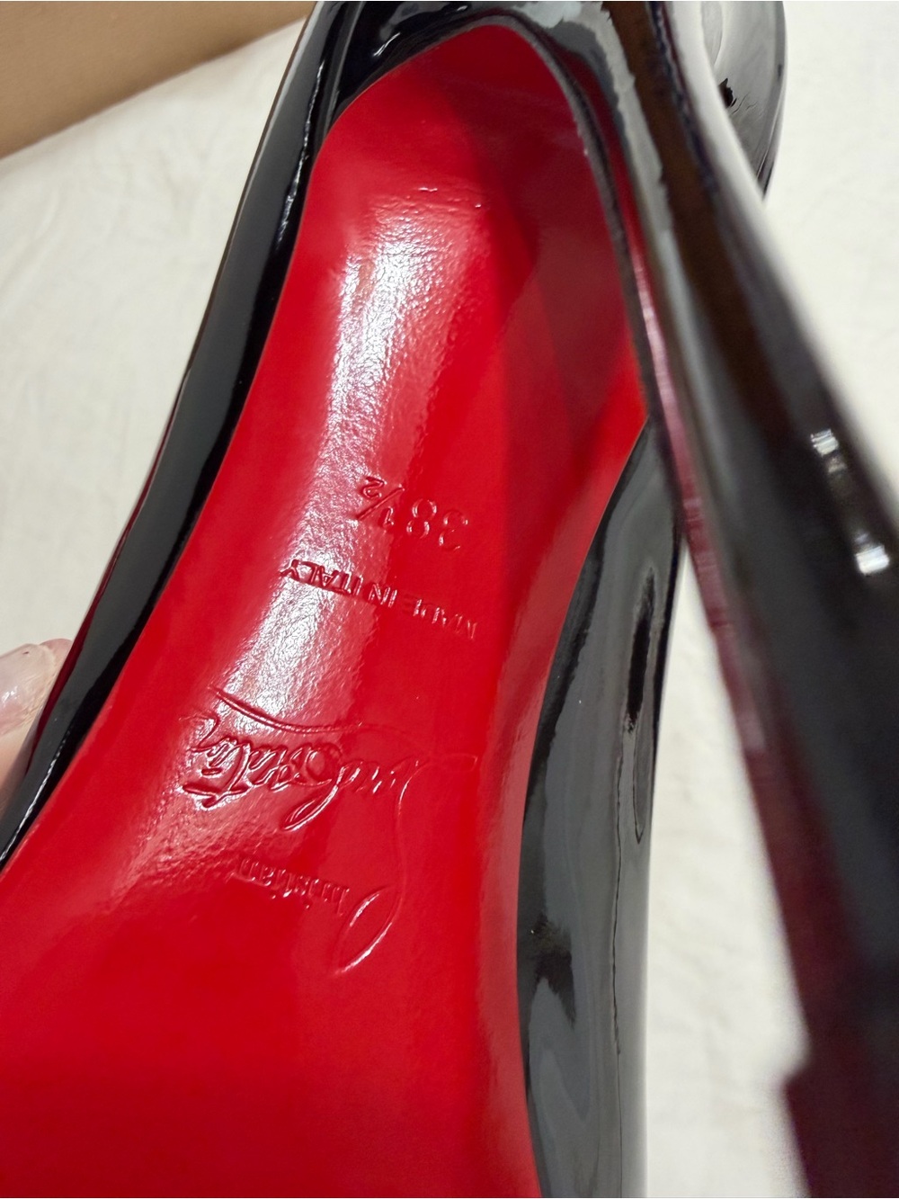 Christian Louboutin Black Patent Pointed Pumps with Signature Red Soles - Picture 6 of 6